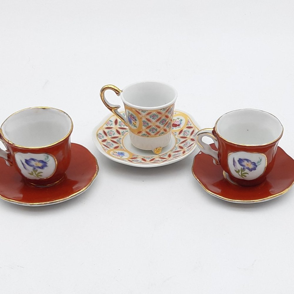 3 Miniature Tea Cups and Saucers -By T. Limonges